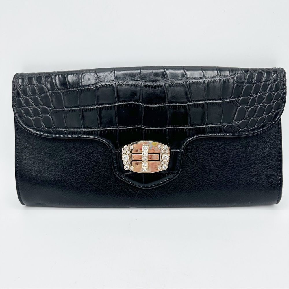 Charming Charlie RSVP Black Convertible Clutch‎ Bag w/Statement Crystal Clasp